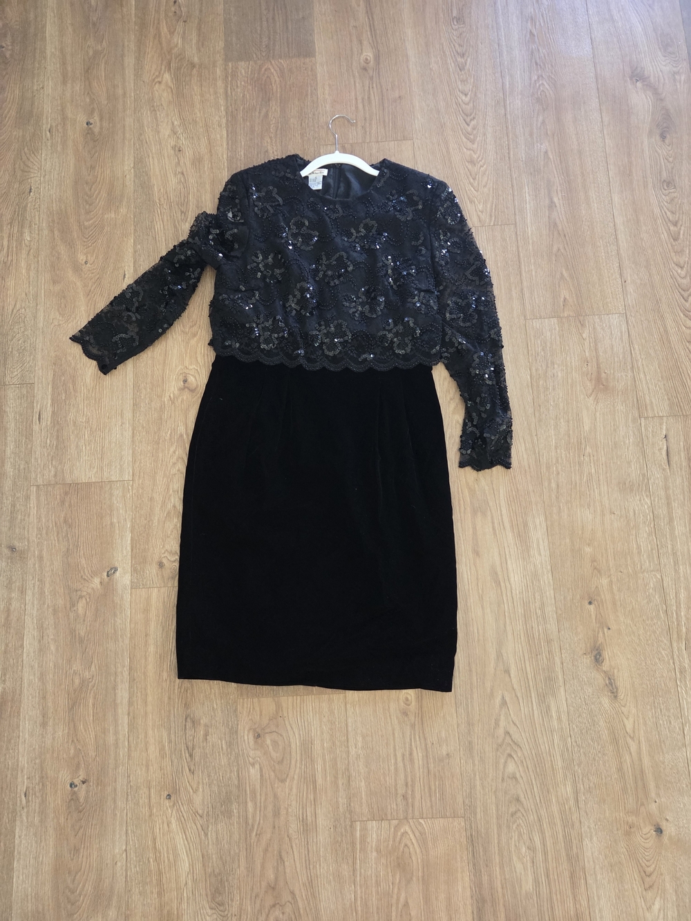 Talbots Black Sequin Lace Top with Velvet Skirt Dress